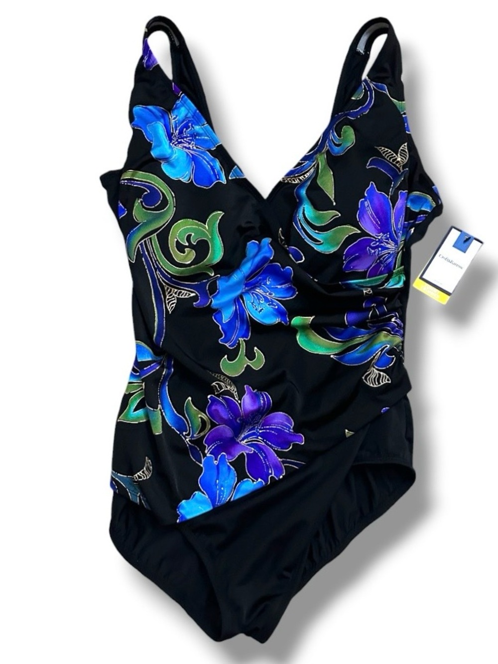 NWT Croft & Barrow Tummy Trimmer Black Floral Bathing Suit 1 Piece Women’s Sz 18